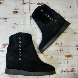 Sundance Black Suede Ankle Booties with Stitch Detail